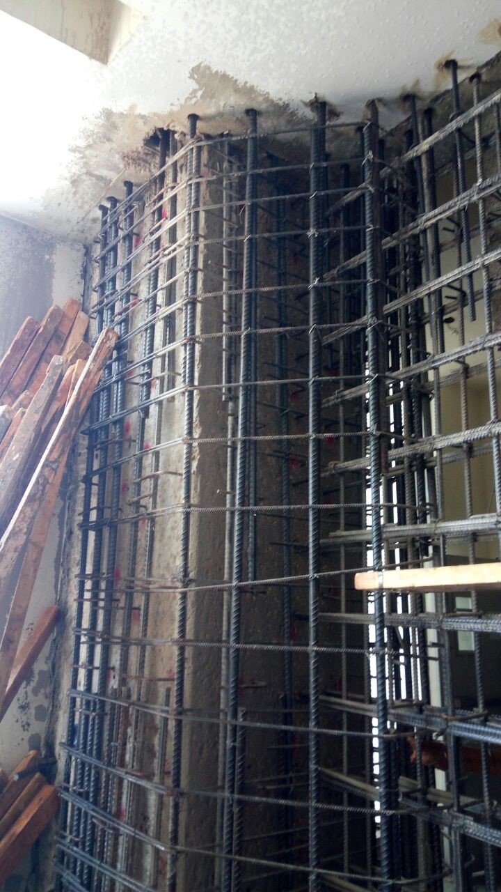 Steel Work in progress for concrete jacketing for wall